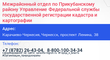 Межрайонный отдел по Прикубанскому району Управление Федеральной службы государственной регистрации кадастра и картографии - визитка