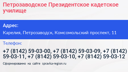 Петрозаводское Президентское кадетское училище - визитка