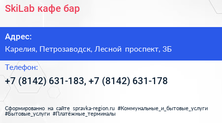 SkiLab кафе бар - визитка