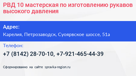 РВД 10 мастерская по изготовлению рукавов высокого давления - визитка