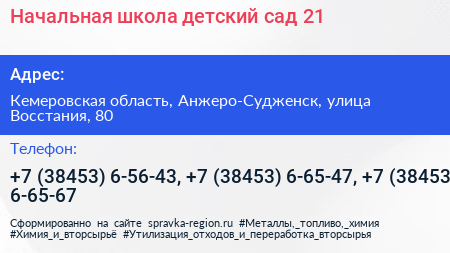 Начальная школа детский сад 21 - визитка