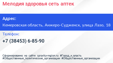 Мелодия здоровья сеть аптек - визитка