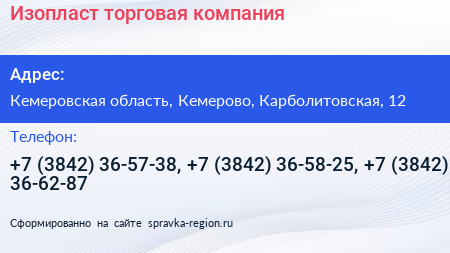 Изопласт торговая компания - визитка