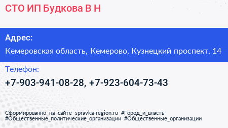 СТО ИП Будкова В Н  - визитка