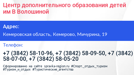 Центр дополнительного образования детей им В Волошиной - визитка