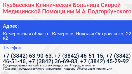 Кузбасская Клиническая Больница Скорой Медицинской Помощи им М А Подгорбунского - визитка