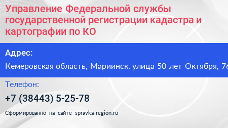 Управление Федеральной службы государственной регистрации кадастра и картографии по КО - визитка
