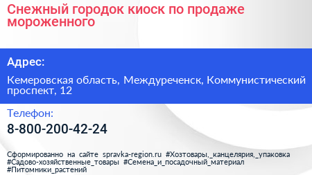Снежный городок киоск по продаже мороженного - визитка