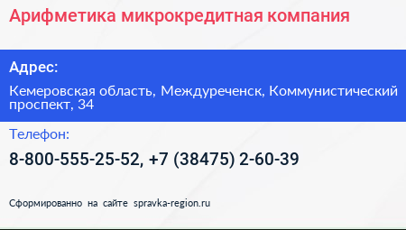 Арифметика микрокредитная компания - визитка