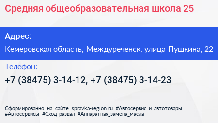 Средняя общеобразовательная школа 25 - визитка