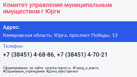 Комитет управления муниципальным имуществом г Юрги - визитка