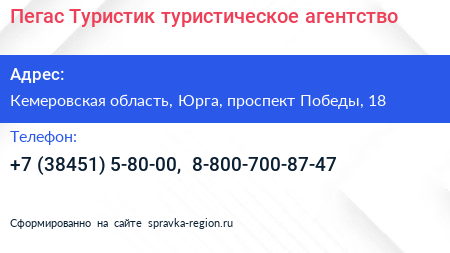 Пегас Туристик туристическое агентство - визитка