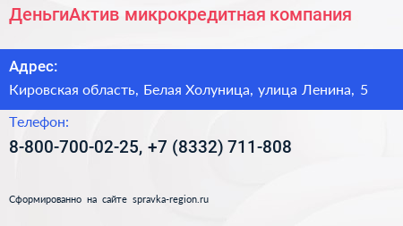 ДеньгиАктив микрокредитная компания - визитка