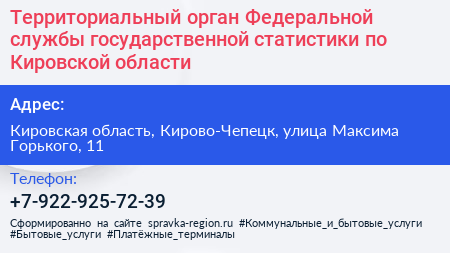 Территориальный орган Федеральной службы государственной статистики по Кировской области - визитка