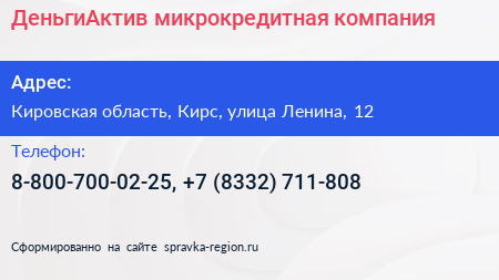ДеньгиАктив микрокредитная компания - визитка