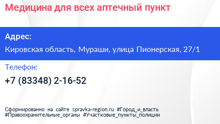 Медицина для всех аптечный пункт - визитка