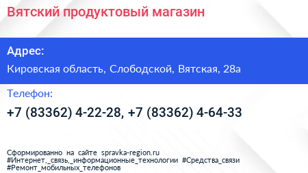 Вятский продуктовый магазин - визитка