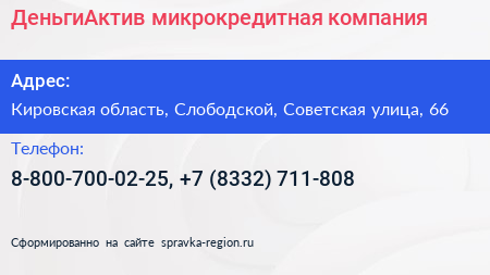 ДеньгиАктив микрокредитная компания - визитка