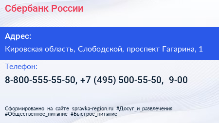 Сбербанк России - визитка