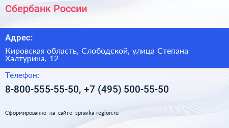 Сбербанк России - визитка