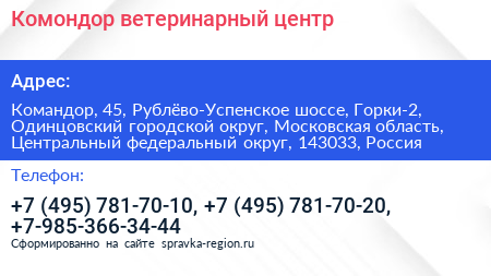Комондор ветеринарный центр - визитка