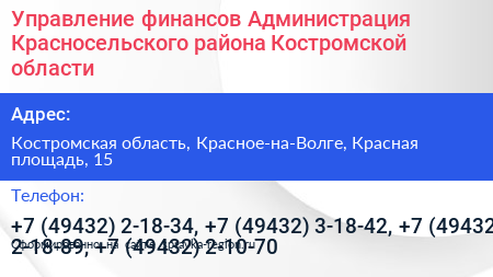 Нажмите, чтобы скачать визитку Управление финансов Администрация Красносельского района Костромской области - визитка