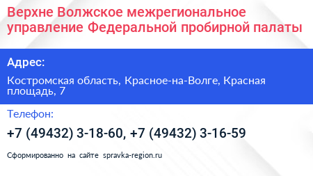 Верхне Волжское межрегиональное управление Федеральной пробирной палаты - визитка