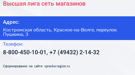 Высшая лига сеть магазинов - визитка