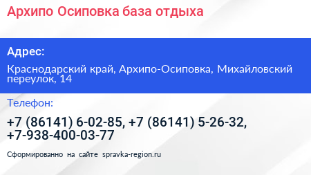 Архипо Осиповка база отдыха - визитка