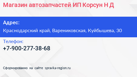Нажмите, чтобы скачать визитку Магазин автозапчастей ИП Корсун Н Д - визитка