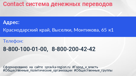 Contact система денежных переводов - визитка