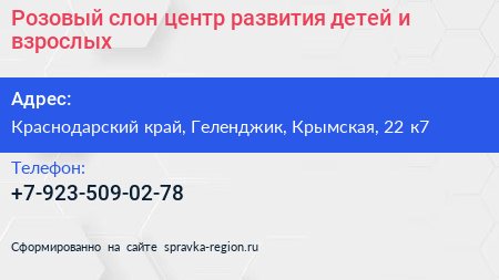 Розовый слон центр развития детей и взрослых - визитка