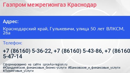 Газпром межрегионгаз Краснодар - визитка