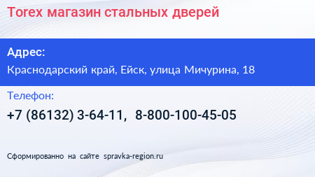 Torex магазин стальных дверей - визитка