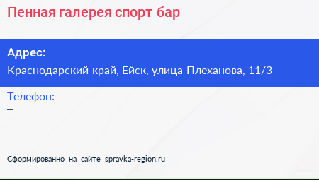 Пенная галерея спорт бар - визитка