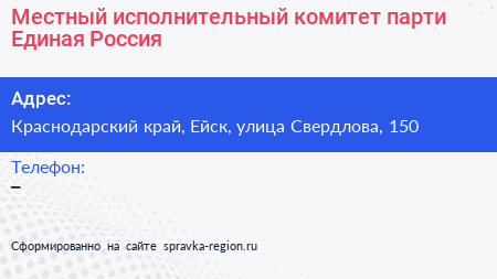 Местный исполнительный комитет парти Единая Россия - визитка