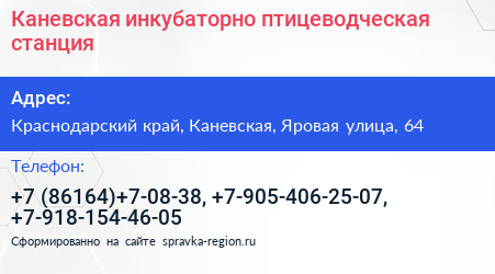Каневская инкубаторно птицеводческая станция - визитка