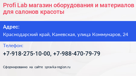 Profi Lab магазин оборудования и материалов для салонов красоты - визитка