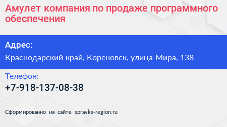 Амулет компания по продаже программного обеспечения - визитка