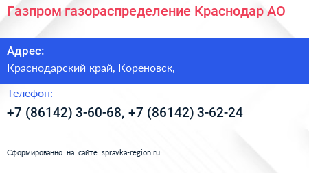 Газпром газораспределение Краснодар АО - визитка