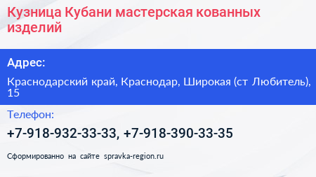 Кузница Кубани мастерская кованных изделий - визитка