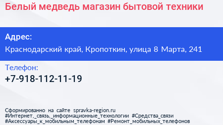 Белый медведь магазин бытовой техники - визитка