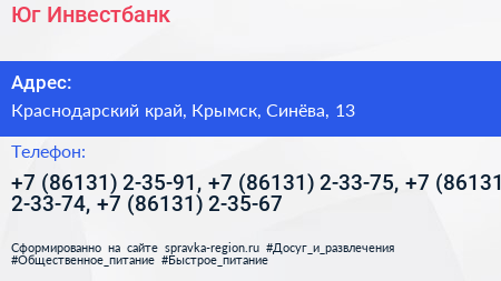Юг Инвестбанк - визитка
