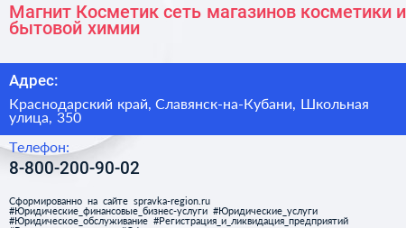 Магнит Косметик сеть магазинов косметики и бытовой химии - визитка