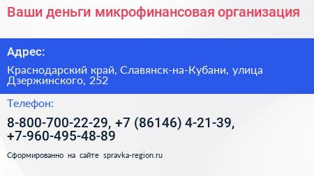 Ваши деньги микрофинансовая организация - визитка