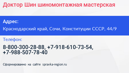 Доктор Шин шиномонтажная мастерская - визитка