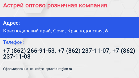 Астрей оптово розничная компания - визитка