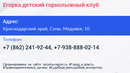 Егорка детский горнолыжный клуб - визитка