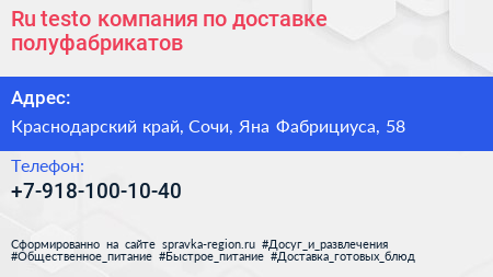 Ru testo компания по доставке полуфабрикатов - визитка