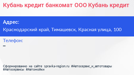 Кубань кредит банкомат ООО Кубань кредит - визитка